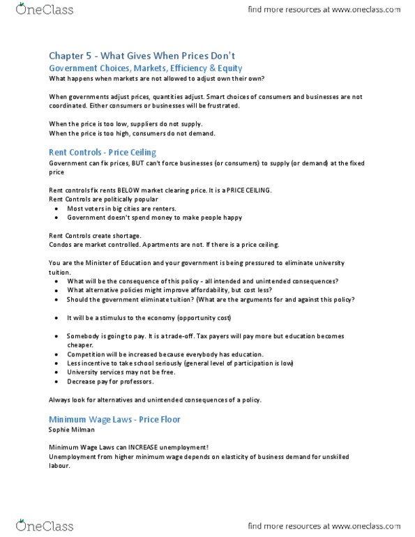 ECO105Y1 Lecture Notes - Price Ceiling, Market Clearing, Opportunity Cost thumbnail