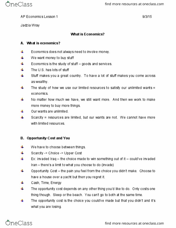 ECO 001 Lecture Notes - Lecture 1: Opportunity Cost, Product Market thumbnail