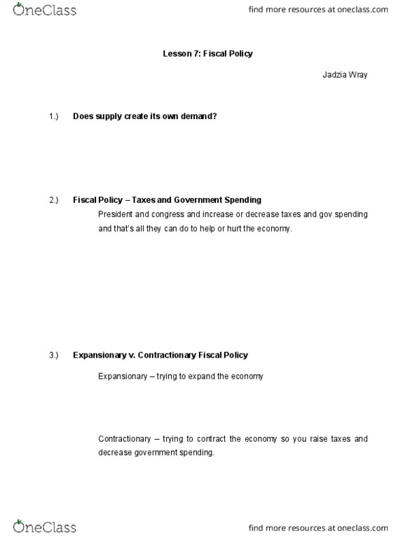 ECO 001 Lecture Notes - Lecture 7: Laffer Curve, Balanced Budget Amendment thumbnail
