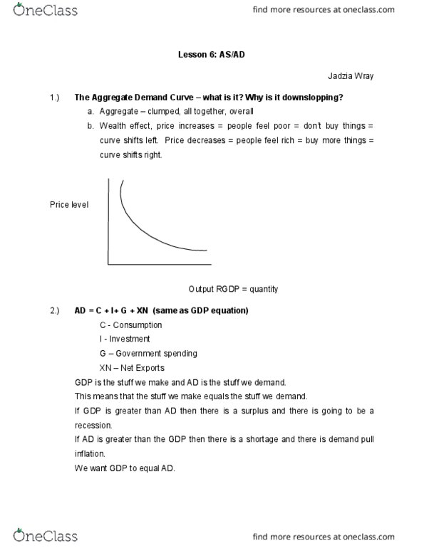 ECO 001 Lecture Notes - Lecture 6: Aggregate Demand, Government Spending, Price Level thumbnail