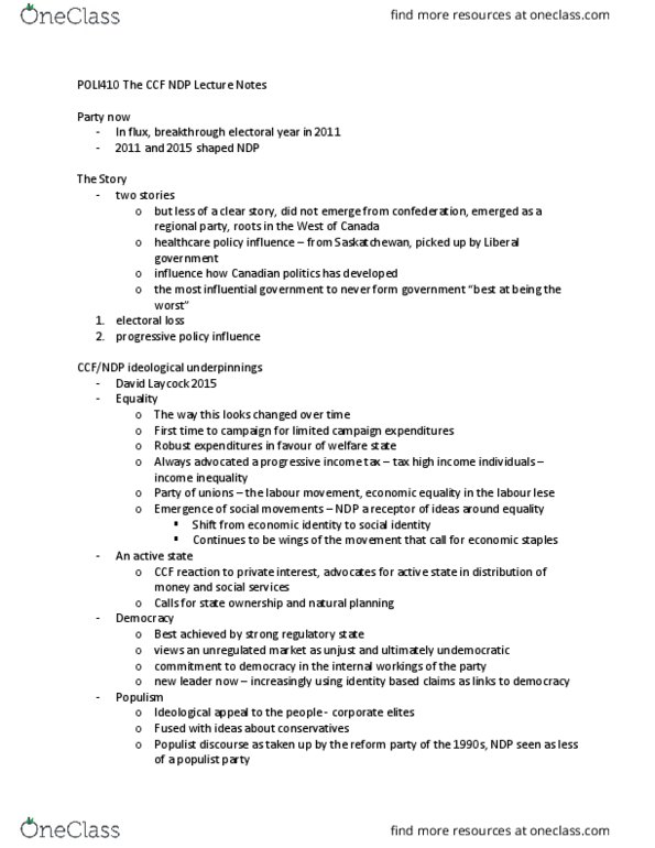 POLI 410 Lecture Notes - Lecture 11: Progressive Tax, Regina Manifesto, Agrarian Socialism thumbnail