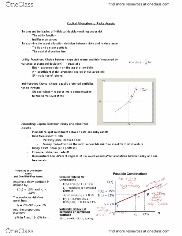 POLI 410 Lecture Notes - Lecture 8: Money Market Fund, Asset Allocation, Risk Aversion thumbnail
