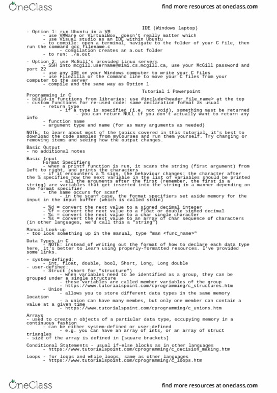 RELG 456 Lecture Notes - Lecture 1: C Preprocessor, A.Out, Scanf Format String thumbnail
