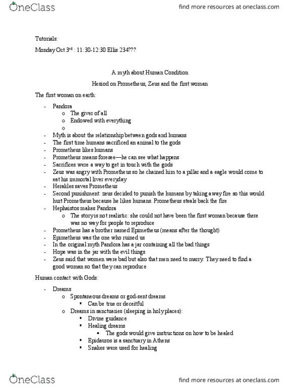 CLST 102 Lecture Notes - Lecture 3: Epidaurus, Hephaestus, Homicide thumbnail