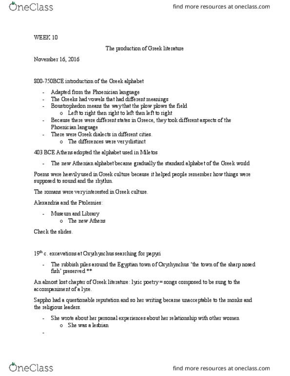 CLST 102 Lecture Notes - Lecture 12: Phoenician Language, Miletus thumbnail