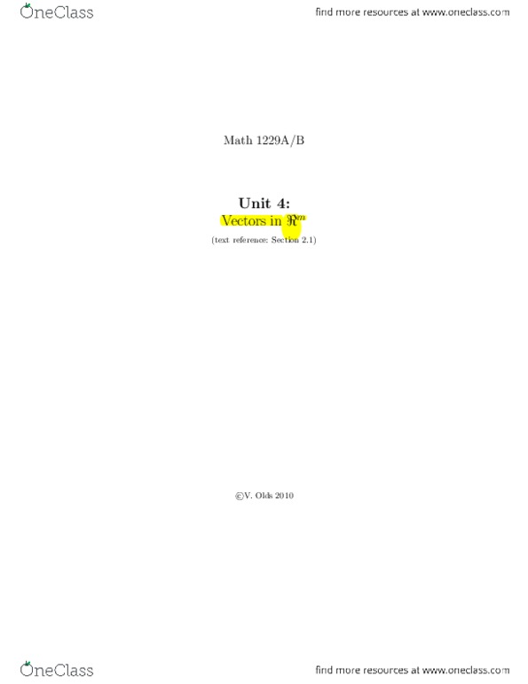 Mathematics 1229A/B Lecture Notes - Scalar Multiplication, Unit Vector, Ofu-Olosega thumbnail