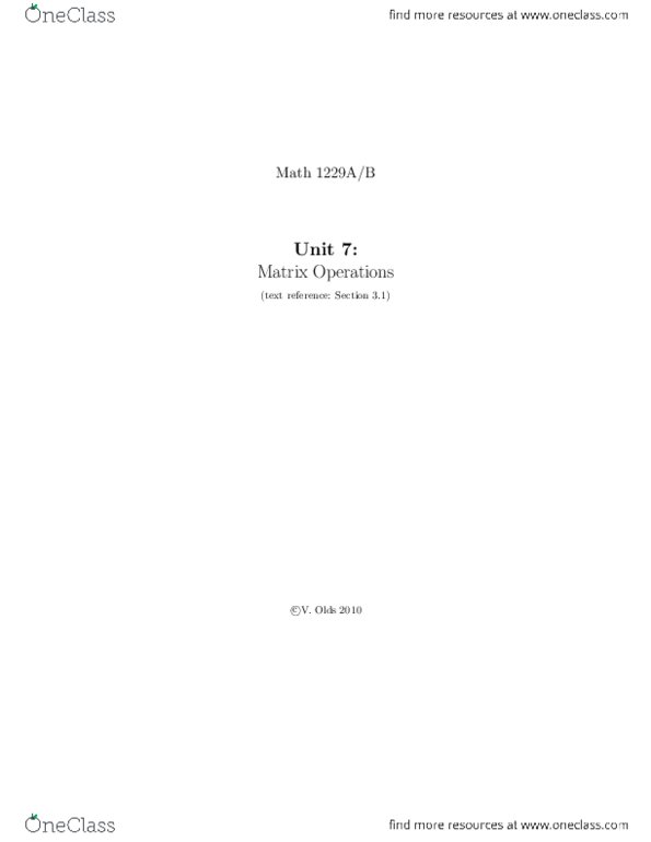 Mathematics 1229A/B Lecture Notes - Transpose, Diagonal Matrix, Row And Column Vectors thumbnail
