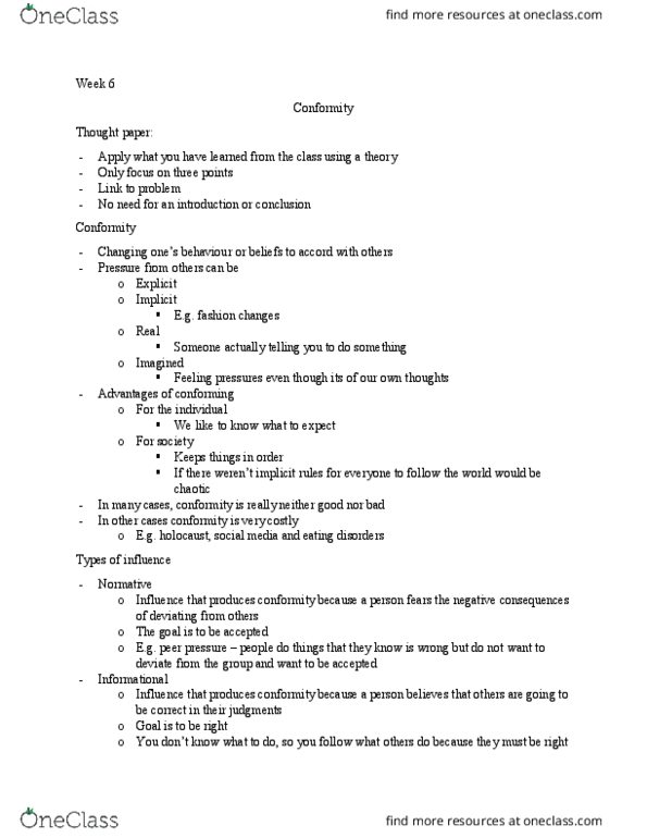 PSYC 241 Lecture Notes - Lecture 6: Normative Social Influence, Peer Pressure, Stationary Point thumbnail