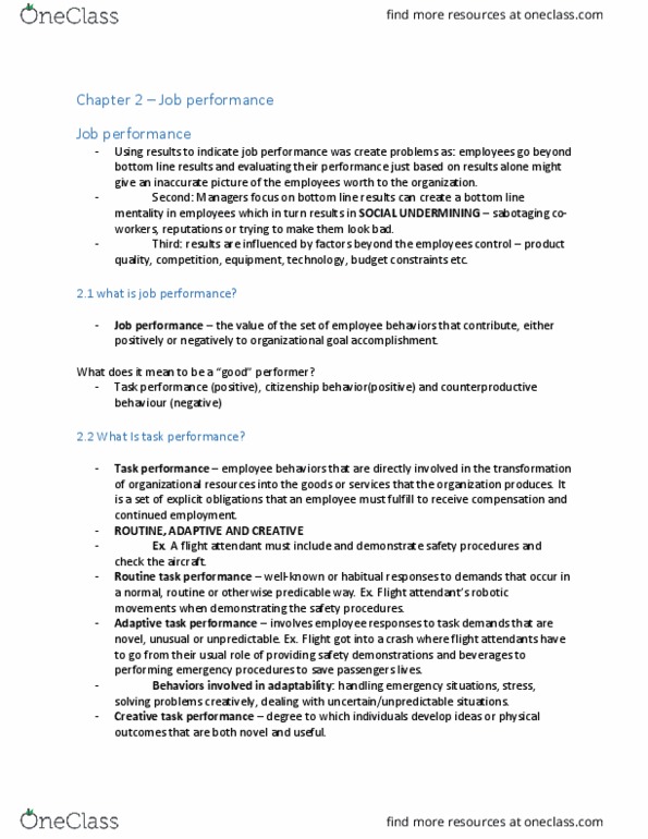 AFM280 Chapter Notes - Chapter 2: Job Performance, Organizational Citizenship Behavior, Flight Attendant thumbnail