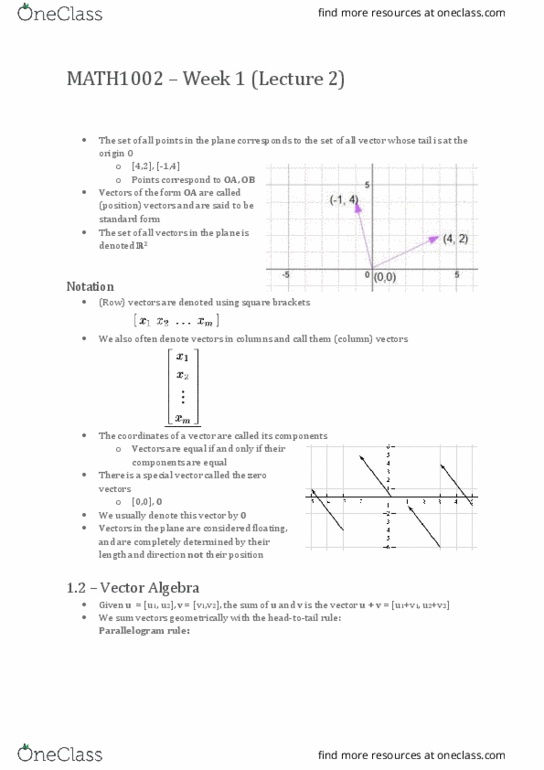 MATH1002 Lecture Notes - Lecture 2: Parallelogram thumbnail