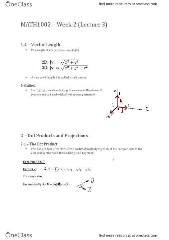 MATH1002 Lecture Notes - Lecture 3: Unit Vector thumbnail
