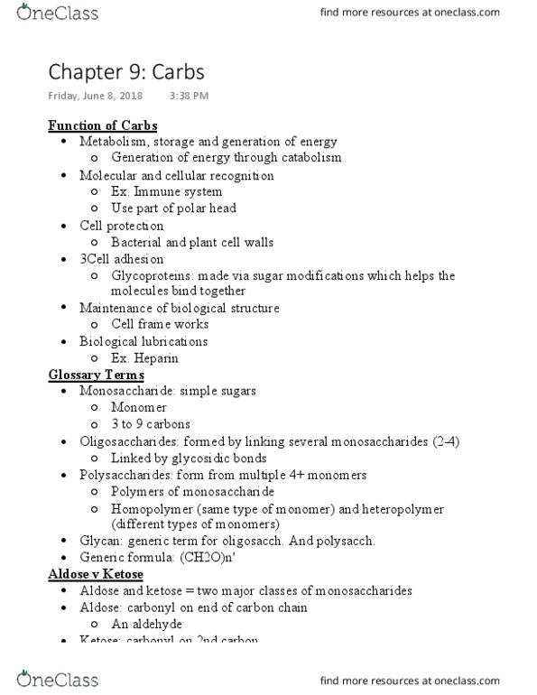 BCHM-3050 Lecture Notes - Lecture 9: Copolymer, Ketose, Polymer thumbnail