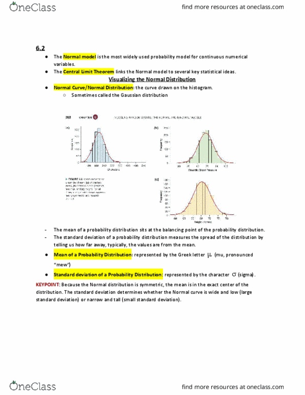 MATH 109 Lecture Notes - Lecture 6: Central Limit Theorem, Standard Deviation, Normal Distribution thumbnail
