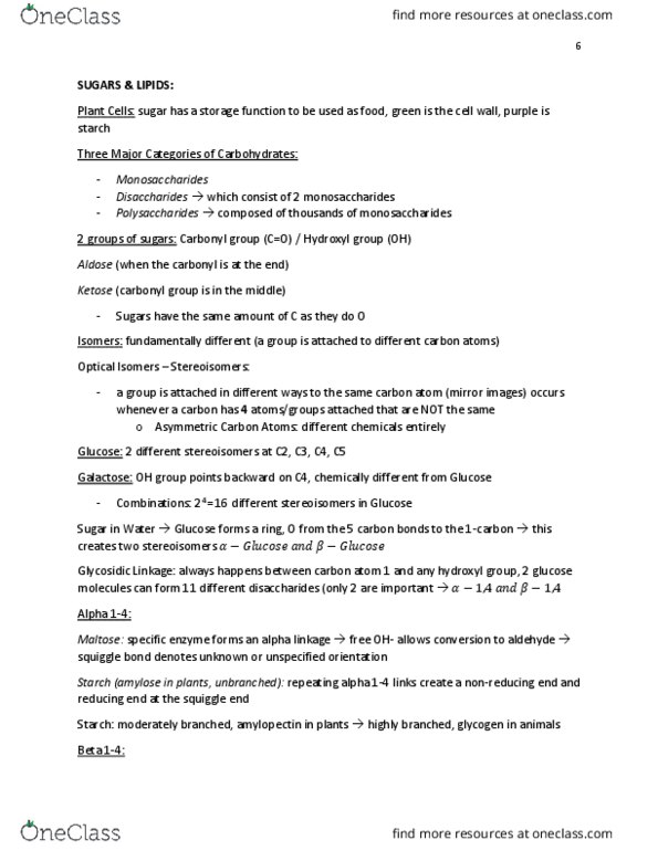 BIOL 112 Lecture Notes - Lecture 6: Carbonyl Group, Stereoisomerism, Ketose thumbnail