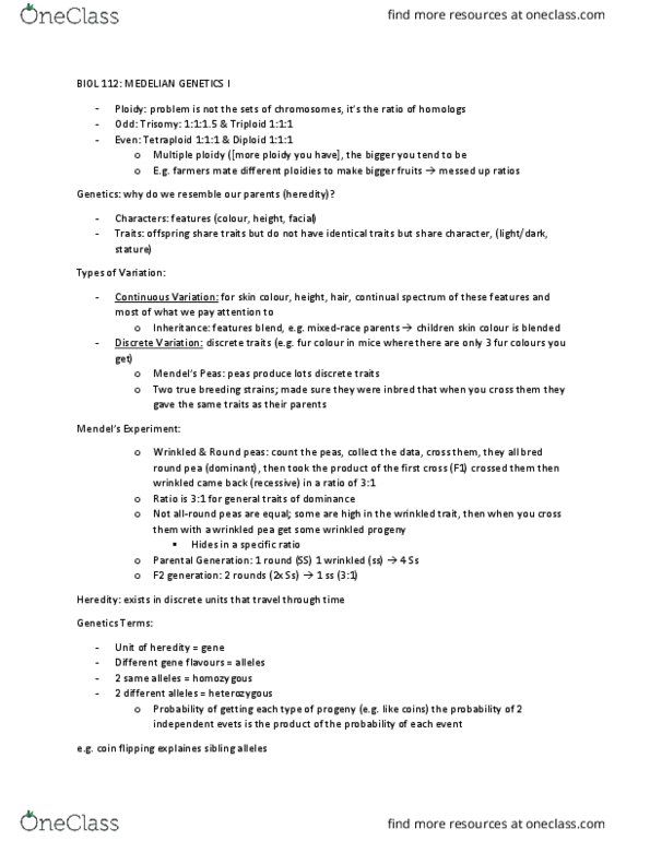 BIOL 112 Lecture Notes - Lecture 15: Coin Flipping, Ploidy, Inbreeding thumbnail