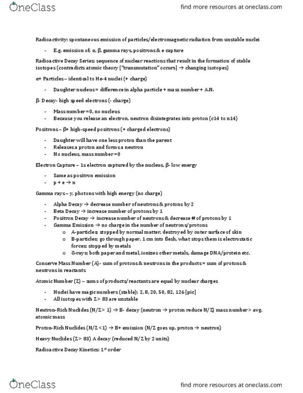 CHEM 120 Lecture Notes - Lecture 24: Spontaneous Emission, Alpha Particle, Positron thumbnail
