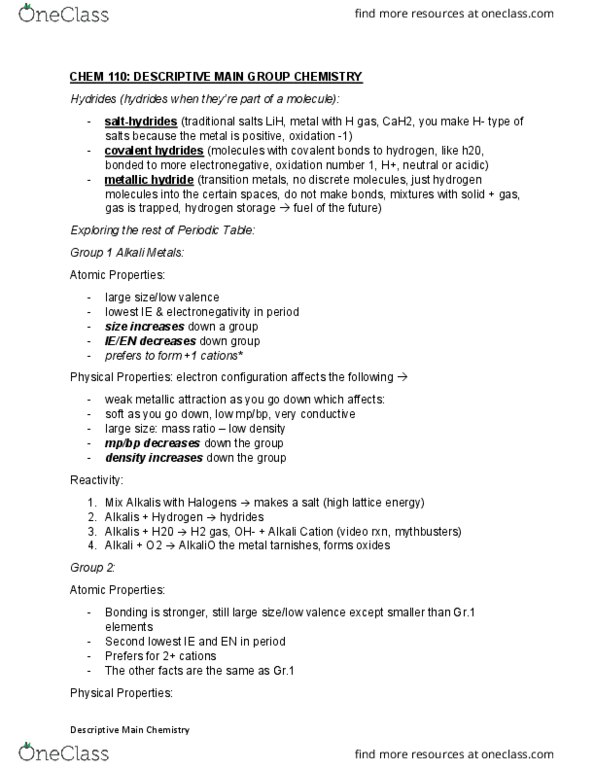 CHEM 110 Lecture Notes - Lecture 8: Hydrogen Storage, Lattice Energy, Electron Configuration thumbnail