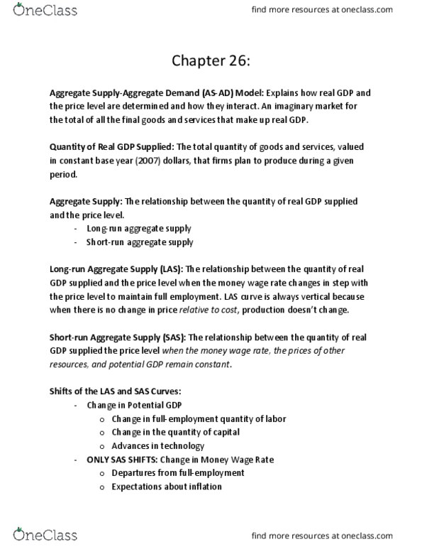 ECON102 Chapter Notes - Chapter 26: Aggregate Supply, Potential Output, Aggregate Demand thumbnail