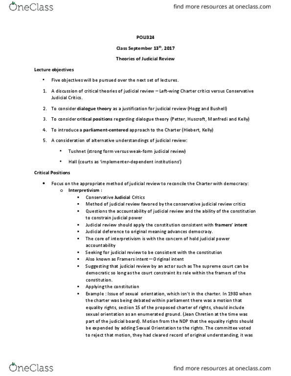POLI 324 Lecture Notes - Lecture 2: Antipositivism, Constitutionalism, Canada Elections Act thumbnail