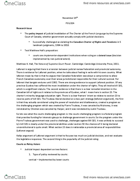 POLI 324 Lecture Notes - Lecture 12: Charter Of The French Language, Justin Trudeau, Normal Route thumbnail
