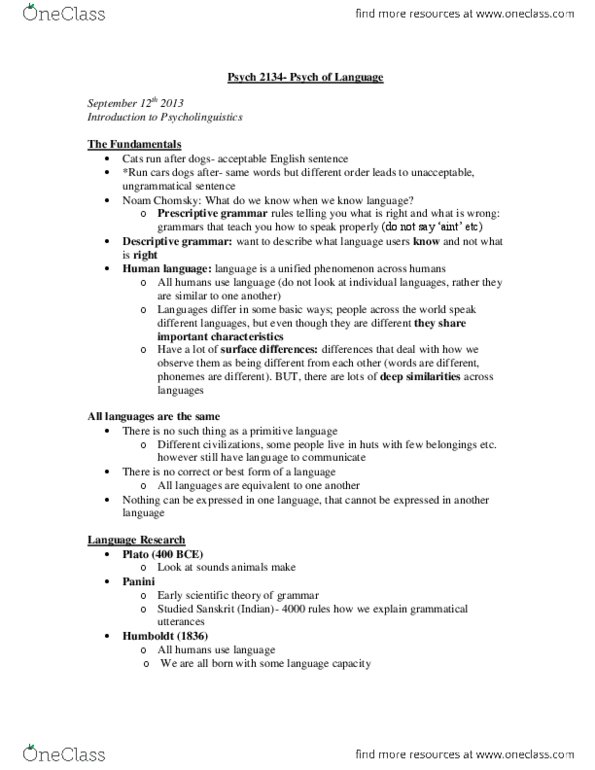 Psychology 2134A/B Lecture Notes - English Phonology, Vocal Tract, Universal Grammar thumbnail