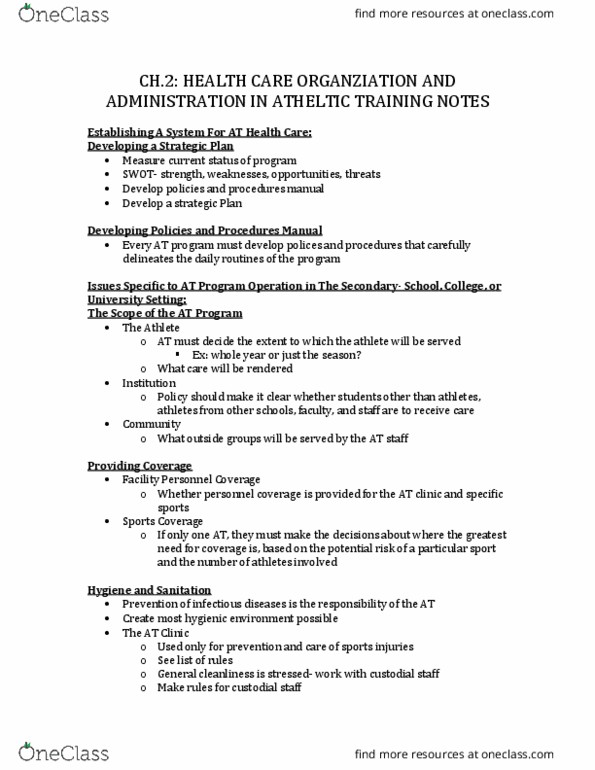 ATH 1061 Lecture Notes - Lecture 2: Swot Analysis, Health Insurance Portability And Accountability Act, Sports Medicine thumbnail