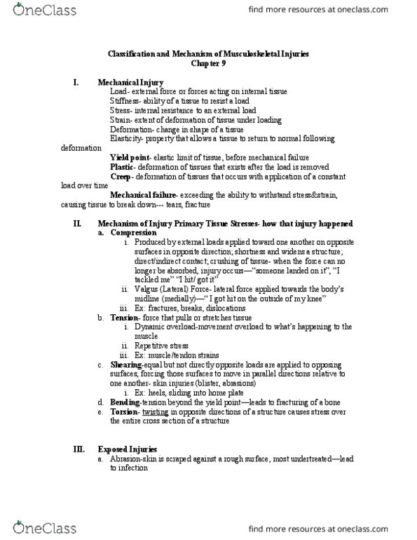 ATH 1061 Lecture Notes - Lecture 9: Joint Capsule, Internal Resistance, Wound thumbnail