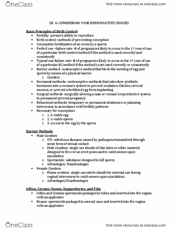 HPE 1001 Lecture Notes - Lecture 6: Spermicide, Condom, Suppository thumbnail