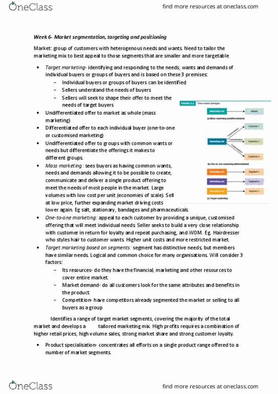 MKTG101 Lecture Notes - Lecture 6: Market Segmentation, Mass Marketing, Target Market thumbnail