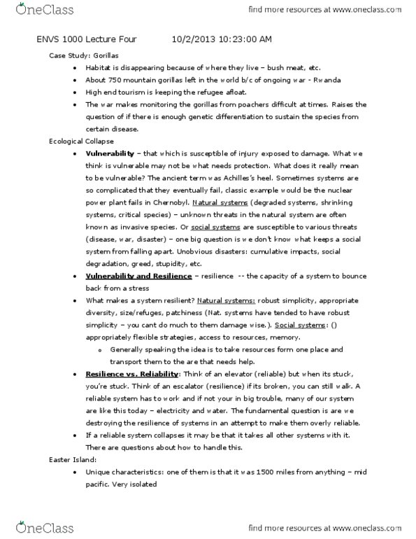 ENVS 1000 Lecture Notes - Lecture 4: Bushmeat, Escalator, Synthetic Biology thumbnail