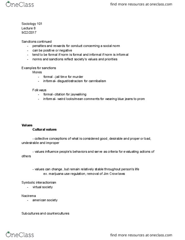 SOCIOL 101 Lecture Notes - Lecture 8: Jim Crow Laws, Symbolic Interactionism, Nacirema thumbnail