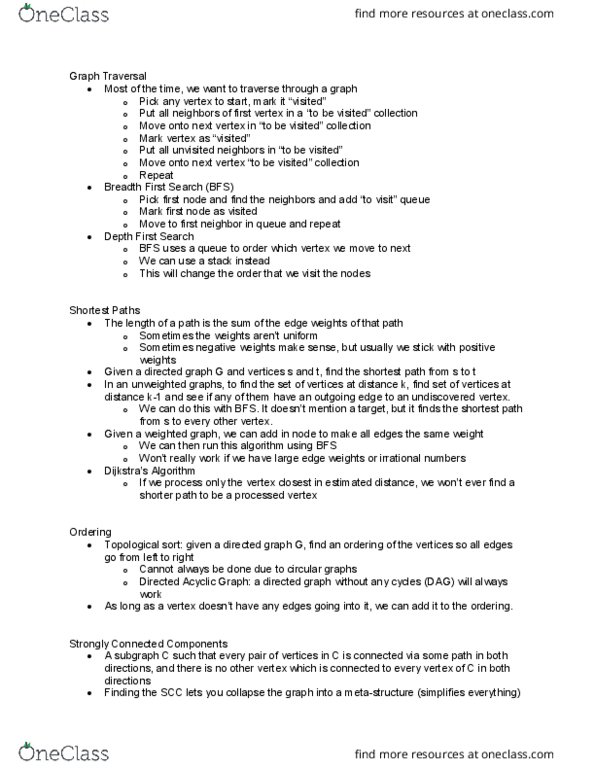 CSE 331 Lecture Notes - Lecture 9: Directed Acyclic Graph, Glossary Of Graph Theory Terms, Topological Sorting thumbnail