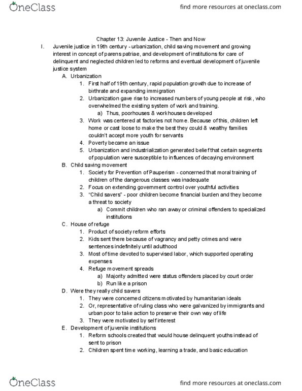 CRM/LAW C109 Chapter Notes - Chapter 13: Parens Patriae, Juvenile Court, Child Neglect thumbnail