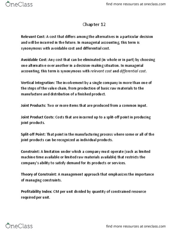 AFM102 Chapter Notes - Chapter 12: Management Accounting thumbnail