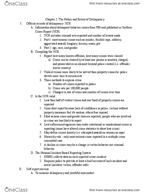 CRM/LAW C109 Chapter Notes - Chapter 2: National Incident Based Reporting System, National Crime Victimization Survey, Uniform Crime Reports thumbnail
