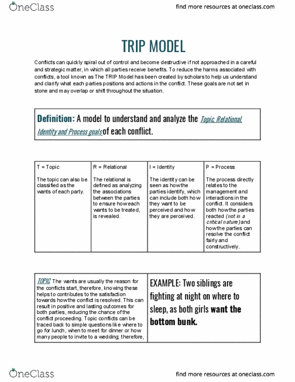 trip goals examples conflict