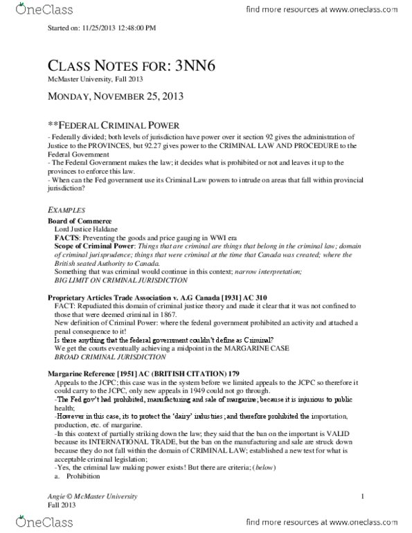 POLSCI 3NN6 Lecture Notes - Islamic Criminal Jurisprudence, Canadian Firearms Registry, Ultra Vires thumbnail