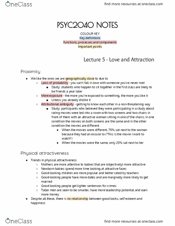 PSYC2040 Lecture Notes - Lecture 5: Physical Attractiveness, Facial Symmetry, Social Exchange Theory thumbnail