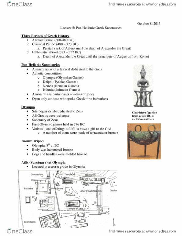 CLASSICS 1A03 Lecture Notes - Detroit Olympia, Isthmian Games, Pythian Games thumbnail