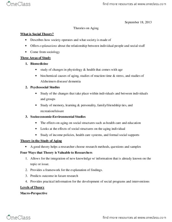 HLTHAGE 1BB3 Lecture Notes - Disengagement Theory, Activity Theory, Biproduct thumbnail