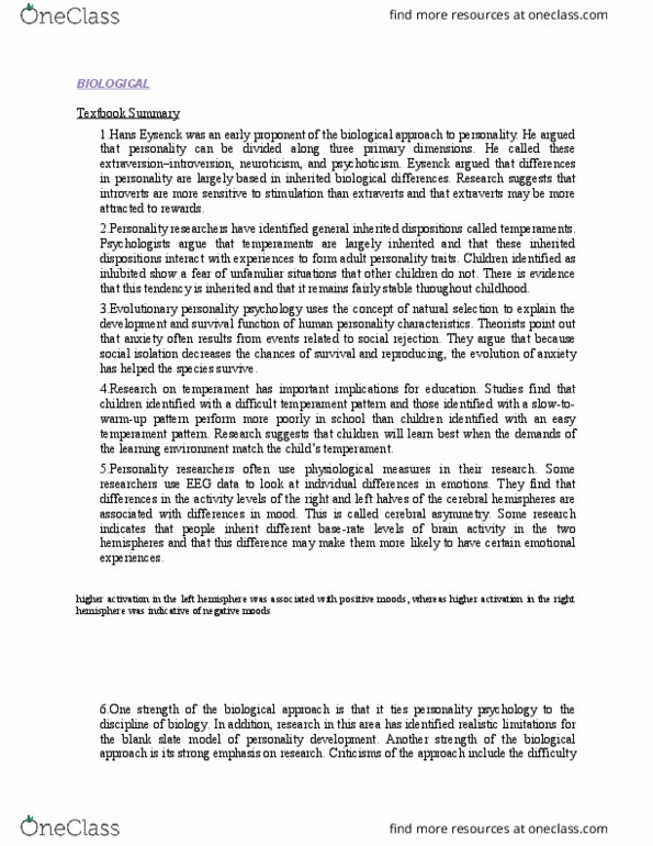 PSYC 2150 Lecture Notes - Lecture 10: Hans Eysenck, Psychoticism, Tabula Rasa thumbnail