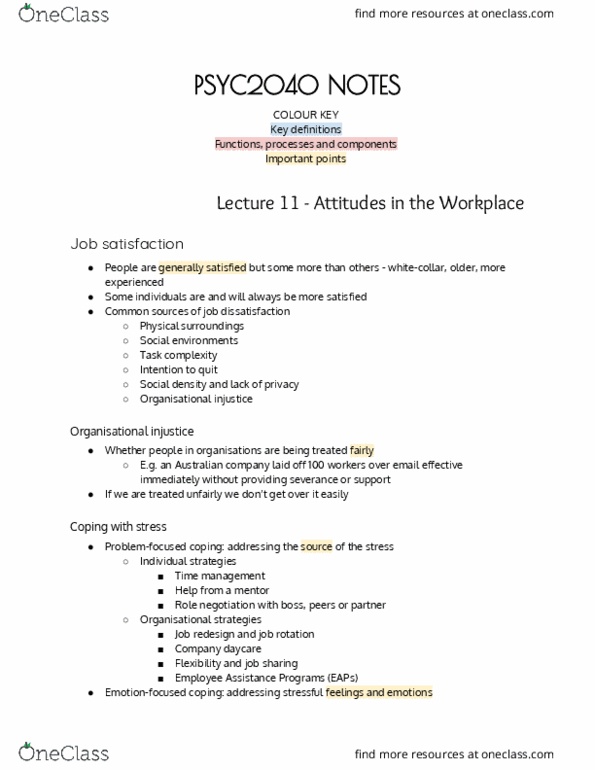 PSYC2040 Lecture Notes - Lecture 11: Job Sharing, Job Rotation, Job Satisfaction thumbnail