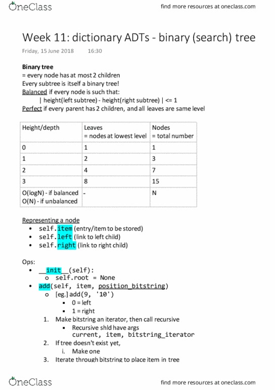 FIT1008 Lecture Notes - Lecture 11: Binary Search Tree, Binary Tree, Bit Array thumbnail