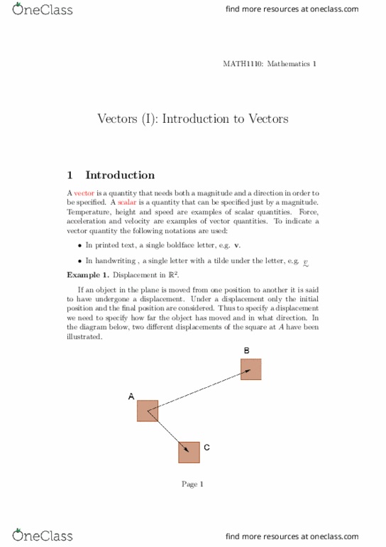MATH1110 Lecture Notes - Lecture 7: Complex Plane, Unit Vector, Parallelogram Law thumbnail