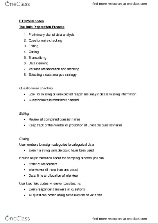 MKC2500 Lecture Notes - Lecture 7: Categorical Variable, Univariate, Codebook thumbnail