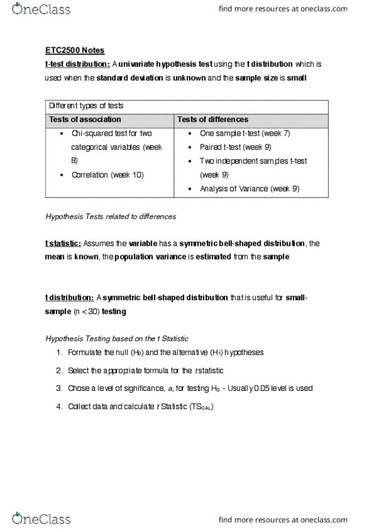 MKC2500 Lecture Notes - Lecture 20: Null Hypothesis, Statistical Hypothesis Testing, Standard Deviation thumbnail