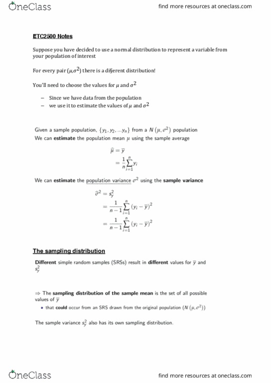 MKC2500 Lecture Notes - Lecture 24: Sampling Distribution thumbnail