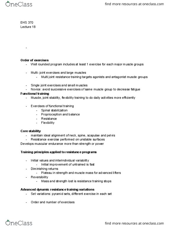 EHS 360 Lecture Notes - Lecture 18: Functional Training, Genetic Variation, Joint Stability thumbnail