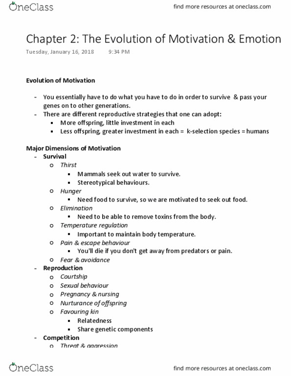 PSYCH 3M03 Lecture Notes - Lecture 2: Inclusive Fitness, Sexual Selection, Emotion Classification thumbnail