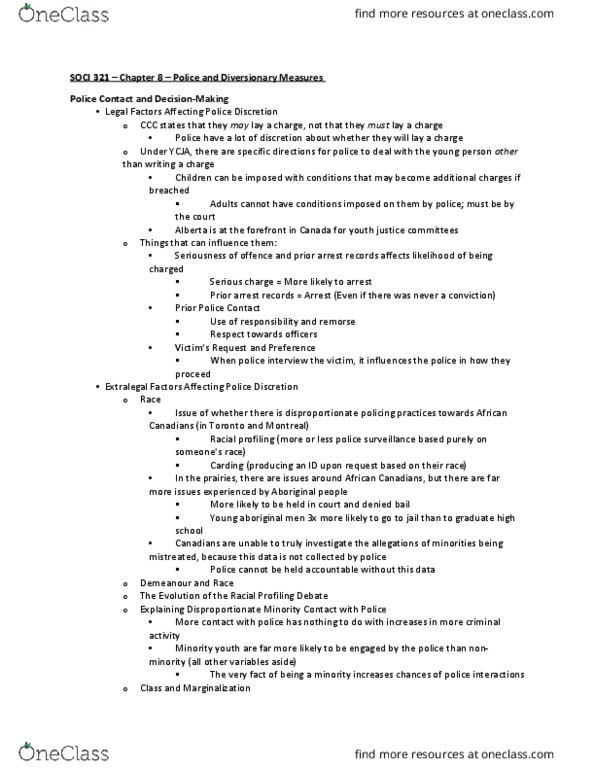 SOCI-321 Lecture Notes - Lecture 8: Racial Profiling, Young Offenders Act thumbnail